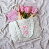 I Heart My Local Bookstore Ruffle Gingham Tote Bag