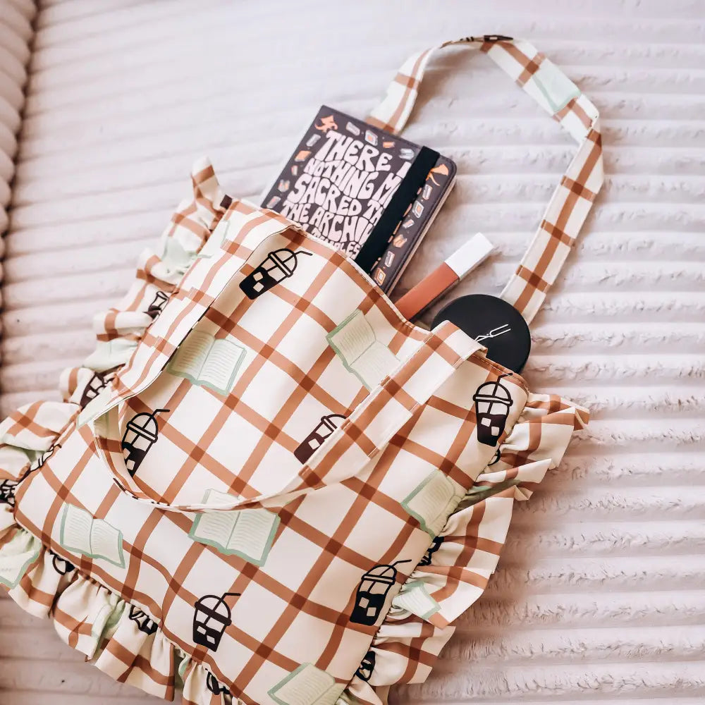 Bookish Gingham Tote Bag