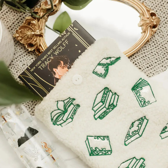 Embroidered Sherpa Book Sleeve Bags